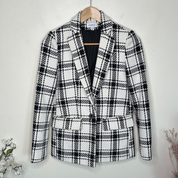 EVEREVE Kennedy Plaid Tweed Blazer Black White Sz XS $158 {3P2} - Picture 4 of 7